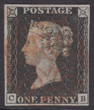 1840, Sc #1 - PENNY BLACK - 4-MARGIN - USED WITH MALTESE CROSS