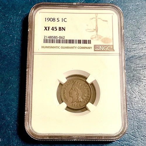 1908 S Indian Head Cent  - NGC XF 45 BN - Key Date