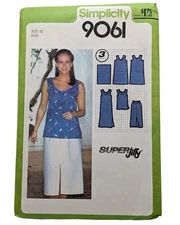 Simplicity 9061 Pullover Dress Tank Top Skirt Misses Size 12 Partial Cut 1979
