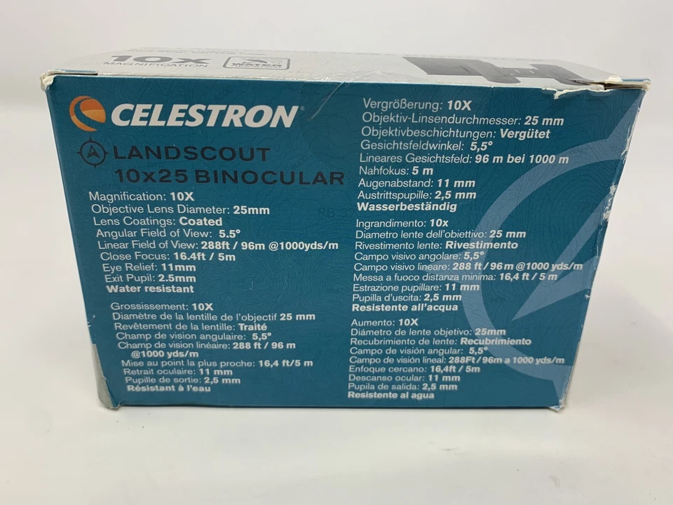 Celestron LandScout 10x25 Compact Binocular - Roof Prism - Black Water Resistant - Image 2 of 4