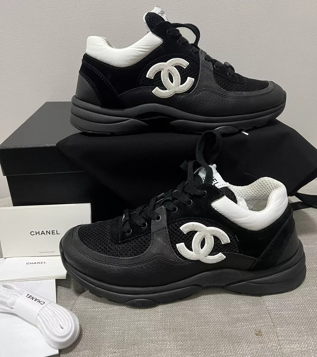 Chanel CC Black White Logo Sneaker 39 (Fits 8.5) Full set Rare MSRP $1250