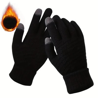 Windproof Winter Knitted Cycling Warm Plush Anti-Cold Touchscreen Stretchy Glove
