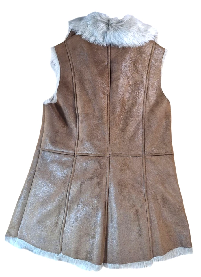 Chaleco Ellen Tracy Para Mujer PEQUEÑO Imitación Gamuza Piel Forrado Marrón Cierre de Palanca Foto 3 de 4