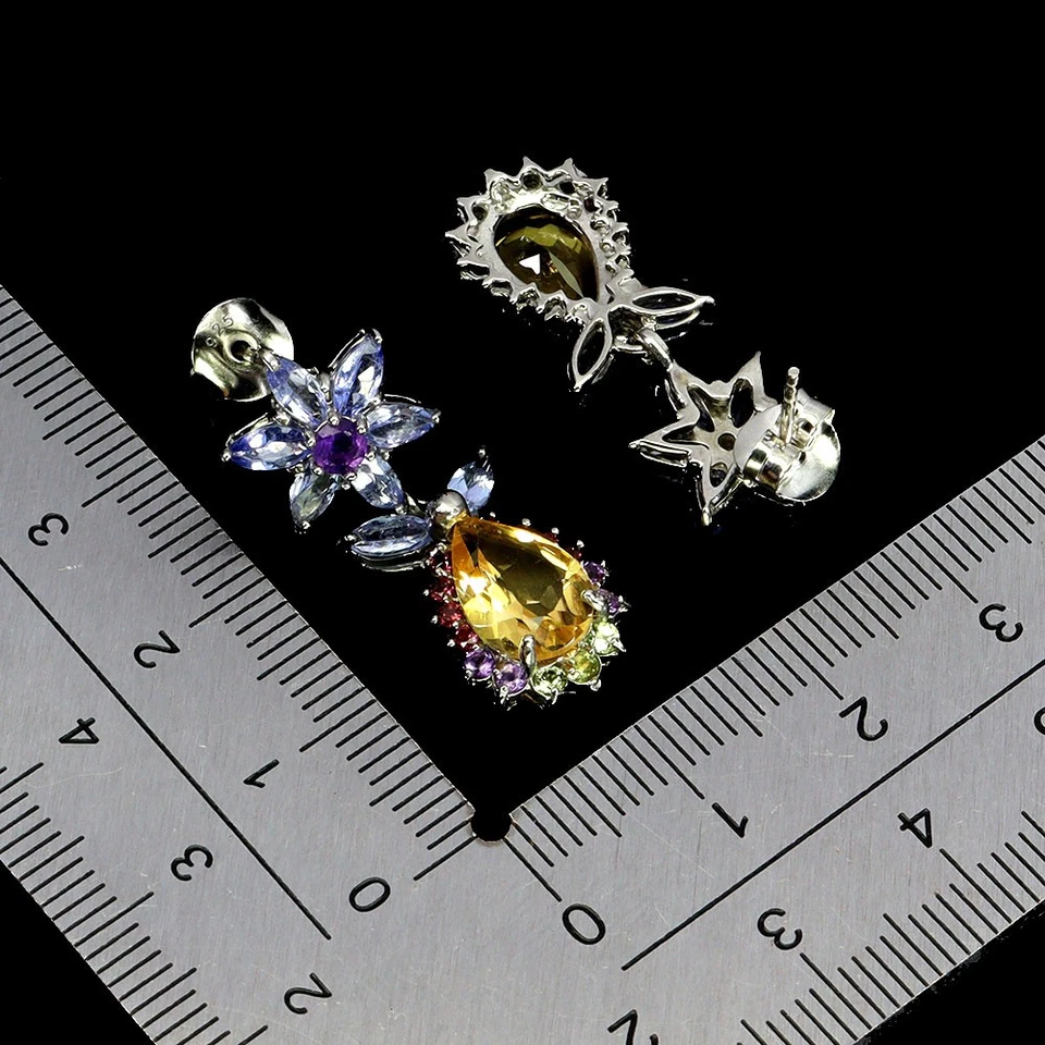 925 Sterling Silver Earrings Pear Citrine 9x7mm Tanzanite Gemstone Jewelry - Image 3 of 4