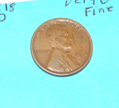 1918 D    WHEAT CENT   VERY GOOD - FINE  # 3