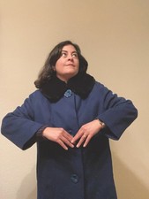 Late 1950s Swing Coat True Vintage Blue with Faux Fur Collar