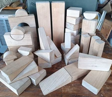 Vintage Set 48 Maple Wood Building Blocks ~ Craft Hand Built Folk Art ~ USA Made