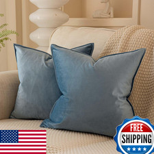 JUSPURBET Light Blue Velvet Throw Pillow Covers 14x14 Set of 2 Soft Cushion Cove