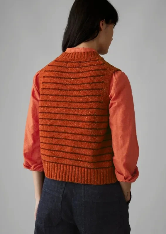 Toast Stripe Donegal Wool Tank Vest Size Large Harissa Red Sweater Knit Flecked - Image 4 of 4