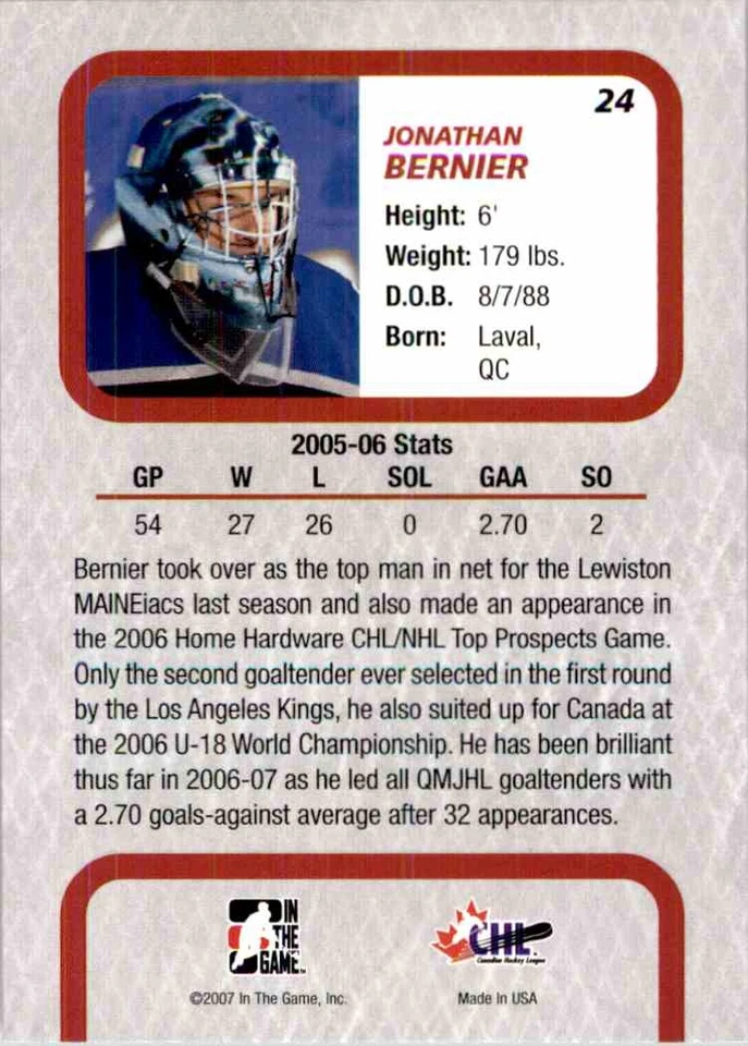 2006-07 In The Game Between The Pipes Jonathan Bernier #24 - Image 2 of 2