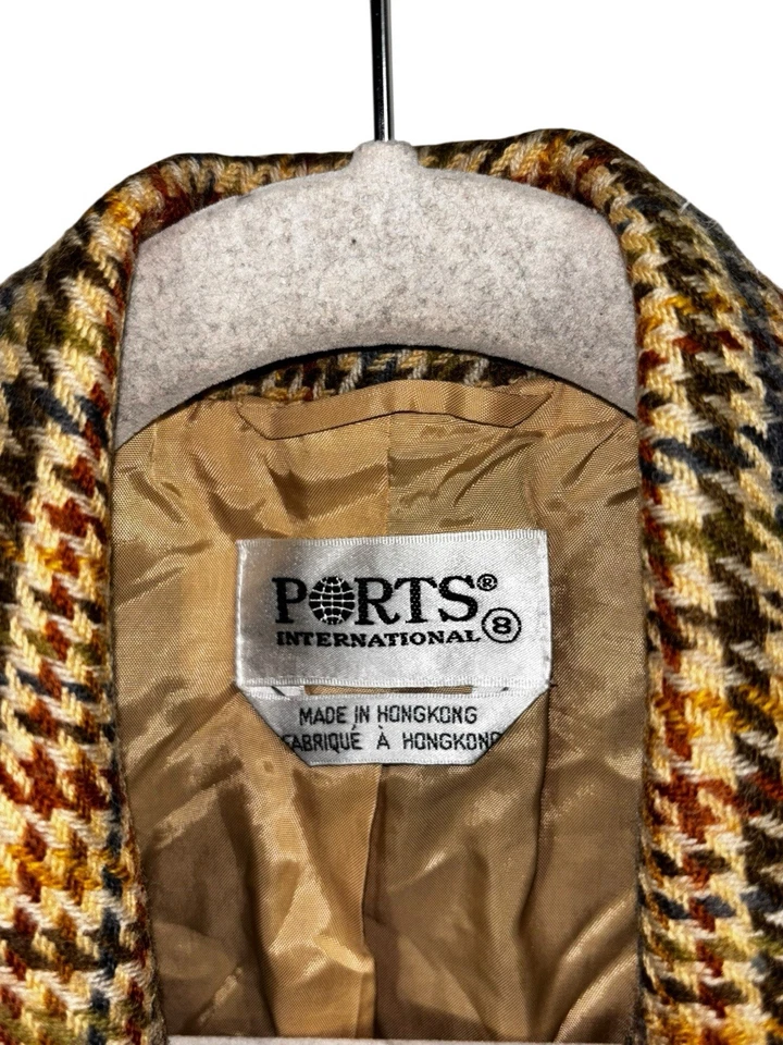 Blazer De Colección Ports International Mujer Talla 8 100% Lana Cuadros Pata de Gallo Hong Kong Foto 2 de 4