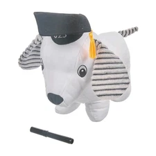2025 Autograph Plush Graduation Dog with Pen 15" Black & White Stuffed Plush Dog