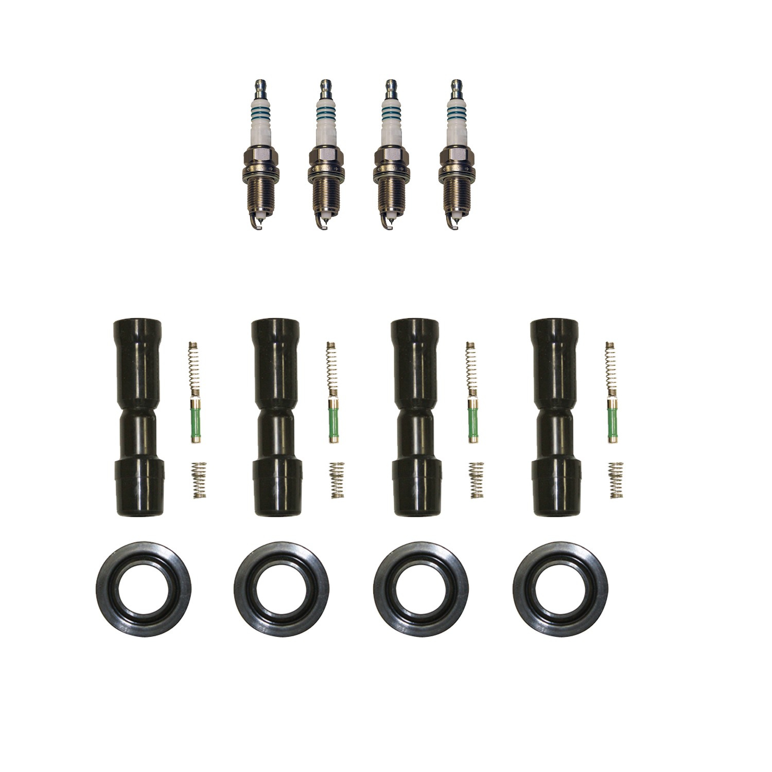 Denso 4 Iridium Spark Plugs  NGK 4 Coil Boots Kit For Fit 1.5L L4 2007-2012