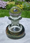 Vintage Millefiori Art Glass Inkwell w Stopper Murano Style Floral Paperweight