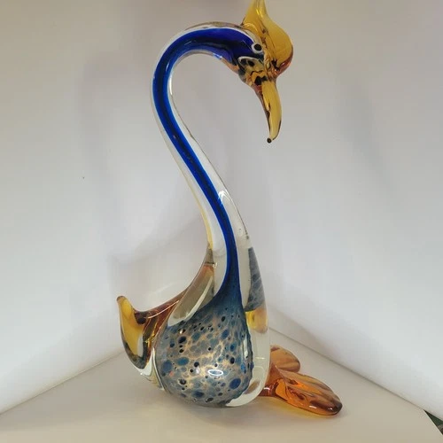 Murano Art Glass Crane Bird Figurine Vintage JICO 11 1/2" MCM Italy-Stunning