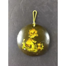 Vintage Holly Hobby Wooden Disk Keychain Cat Kitten