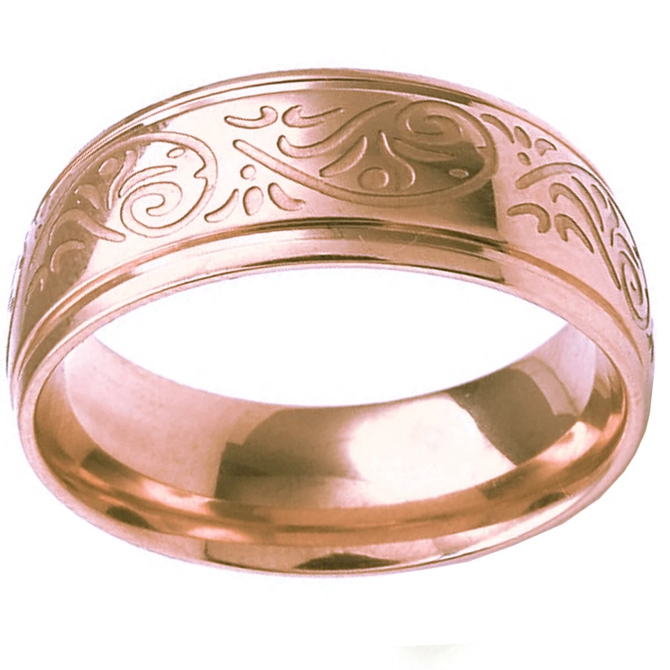 Ebay Wedding Rings for Women. 7mm Rose Stainless Steel Band Floral Etched Design - Image 4 of 4