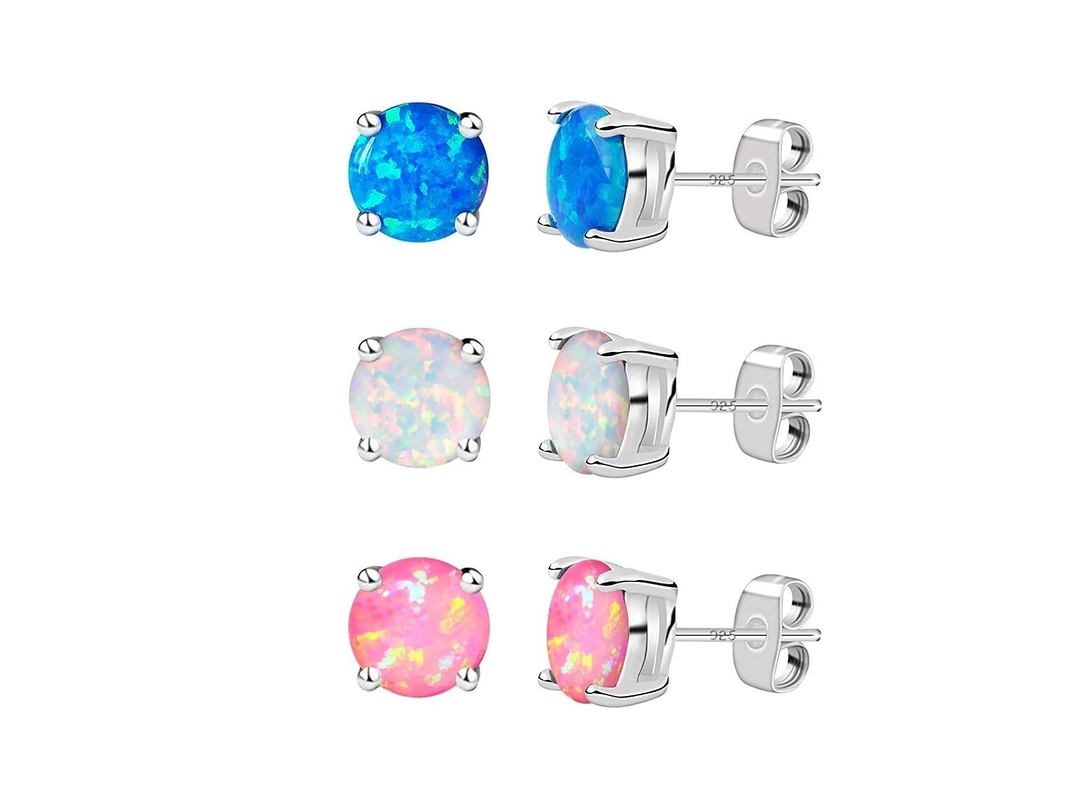 925 Sterling Silver 6MM Round Cut Created Opal Stud Earrings For Women and Girls