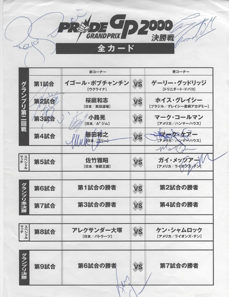 Kazushi Sakuraba Royce Gracie +7 Signed Pride 2000 GP Final Round Insert PSA/DNA - Image 2 of 4