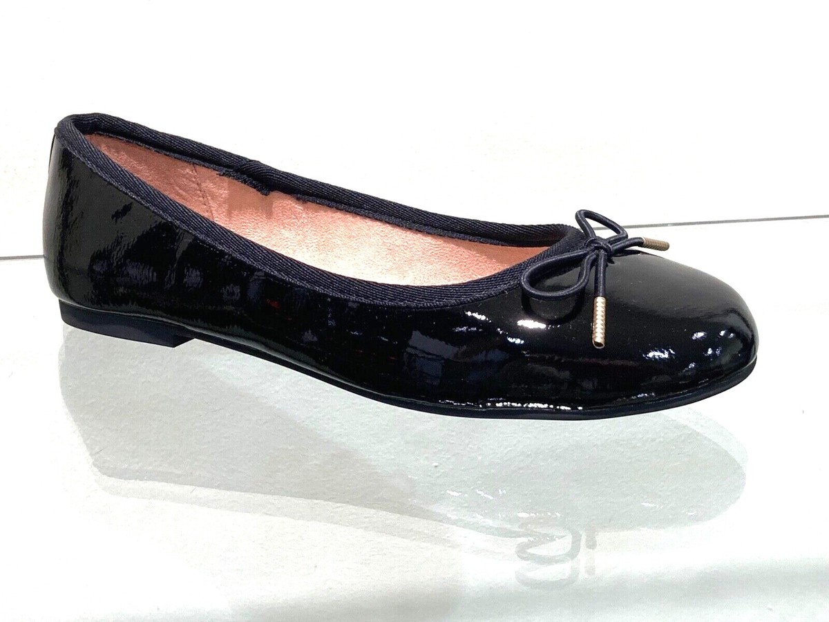 New Women's Shiny Black Ballet Pump with bow by Tamaris UK