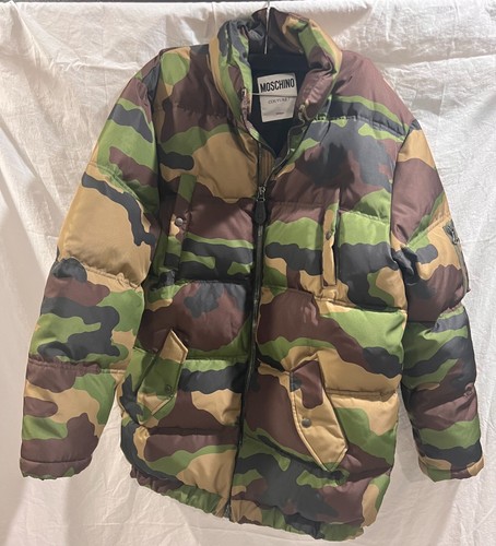 MOSCHINO Camouflage Green Coat Jacket Men's Size 40 Made in Italy - Picture 6 of 14