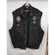 NRA Authentic Gear Conceal Carry Tactical Vest Mens Black XXL Denim Snap Button