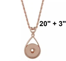 Snap Jewelry Rose Gold Necklace Heart Bail Fits 18-20mm Ginger 20"+3" Ext.
