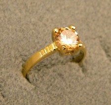 Lady's Girl's Yellow Gold Plated Fashion Round Citrine Solitaire Ring CZ Size 8