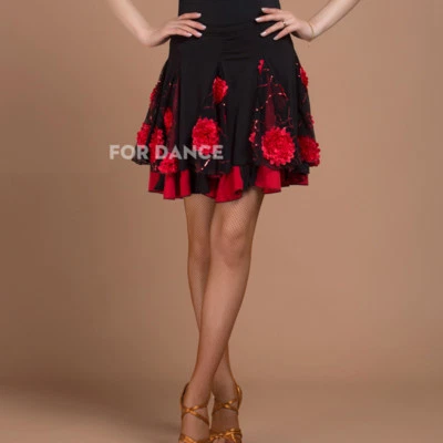 Gonna Da Ballo Quadrato Rosso Modello W130 - Abito Per Salsa, Tango, Rumba, Cha Cha