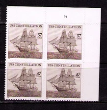 US USA Sc# 3869  MNH FVF PLATE # BLOCK U.S.S. Constellation Sailing Ship