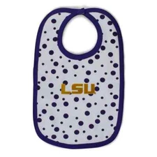 LSU Tigers Polka Dot  Bib Newborn Baby 100% Cotton Zelcro Closure NEW
