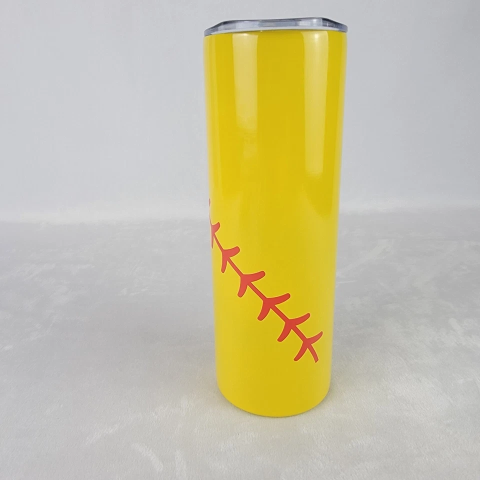 Copo de metal softbol copos de 20 oz com tampa canudo e escova de limpeza ponto amarelo - Imagem 3 de 3