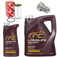 MotoröL Filter Set Mannol 5W30 Api Sn 6 Liter + Schraube FüR Vw Golf Vii 2.0 Gti