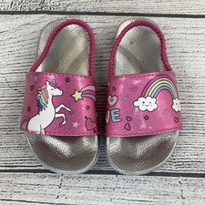 Rainbow Unicorn Pink Slip On Summer Sandals Kids Size 9 / 10 Sling Back Shoes