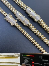 Iced MOISSANITE Clasp 14k Gold Plate Stainless Steel Franco Chain Necklace 4-6mm