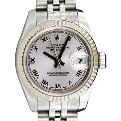 ROLEX  Ladies 18kt White Gold & SS Datejust Rhodium Roman Dial 179174 SANT BLANC