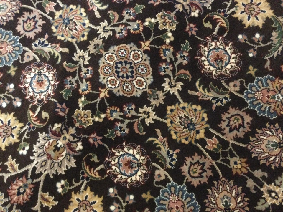 5’ X 7’ Navy Blue Beige Traditional Floral All-Over Oriental Rug Hand Knotted - Image 2 of 4