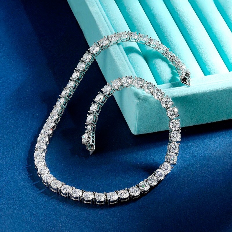6.5mm Full Real Moissanite Tennis Necklace Hip Hop Chain 925