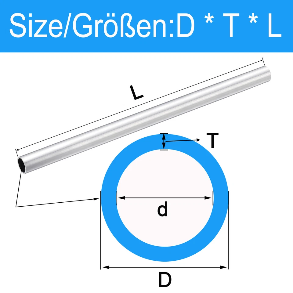 Alurohr Aluminium Rundrohr Rohr Alu Rohre Aluprofil Länge 300mm AD 32mm Bis 65mm - Bild 2 von 4
