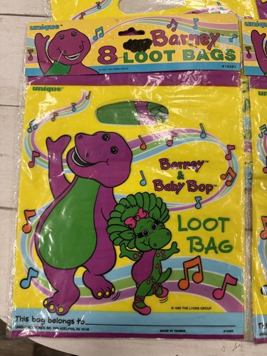 Vintage 1992 Barney & Baby Bop confezione da 4 - 8 pezzi borse bottino festa bomboniere - Foto 4 di 8