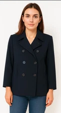 Lauren Ralph Lauren Womens 8 Blue Double-Breasted Wool Spandex Blazer  Pea Coat