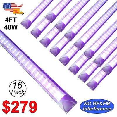 16 Pack 40W 48 inch T8 Integrated UV Led BlackLight Bar Glow Party Body Painting