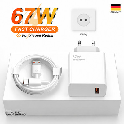 67W USB-C Super Fast Charger 6A Adapter & 2M Cable for Xiaomi Redmi Note 11 12 
