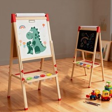 Kids Easel, Kids Adjustable Wooden Art Easel, 114 Art Supplies
