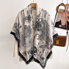 Women's 130cm Large Square Cashmere Feel Scarf Floral Botanical Print Shawl Wrap