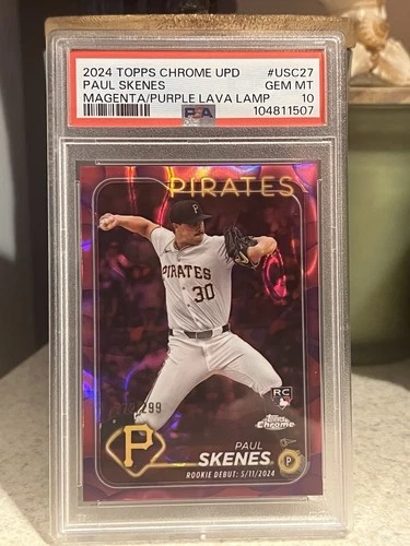 2024 TOPPS CHROME UPDATE MAGENTA/PURPLE LAVA LAMP PAUL SKENES RC /299 PSA 10