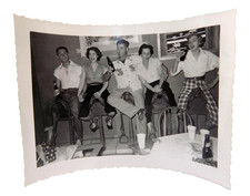 1950's Snapshot Photo 2 Men 3 Women in Drinking Beer on Saddle Bar Stools