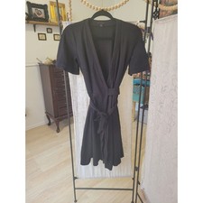 NEW Ann Taylor Sz 2 xs black wrap short sleeve tie knee length wrap dress