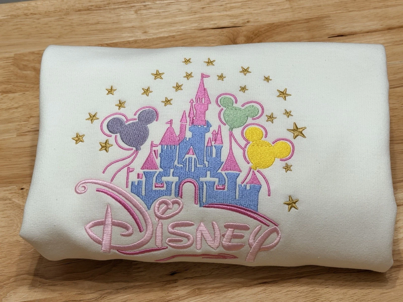 Disney Castle Mickey Balloons Embroidered Crewneck Sweatshirt Hoodie Embroidery
