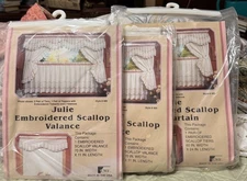 Vintage Julie Embroidered Scallop Valance Curtain Set 70x11 Floral Made in USA